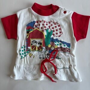 Vintage Hush Puppies Kids Infant 12M Farm Tee Red White Girl Farm Animals